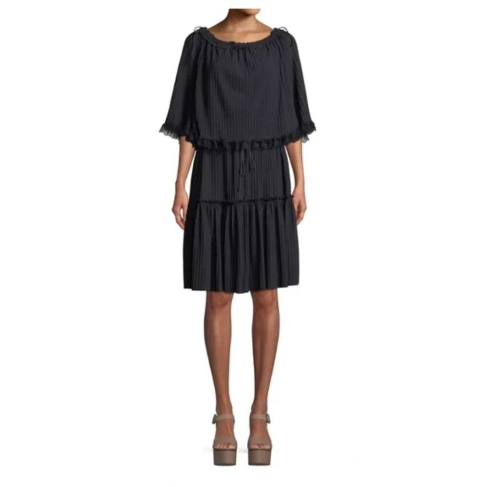 See by Chloe Gauzy Layered Tiered Shift Dress Ink Navy Blue Size S [jb]